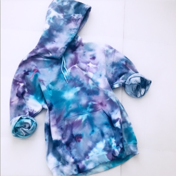dyedandgonetocali Tops - Tie Dye Marble Teal Purple Pink Hoodie NEW M